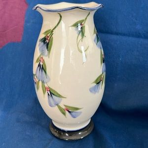 Crossley Vase 1992 with blue vine flowers. Made in Sacramento, CA.